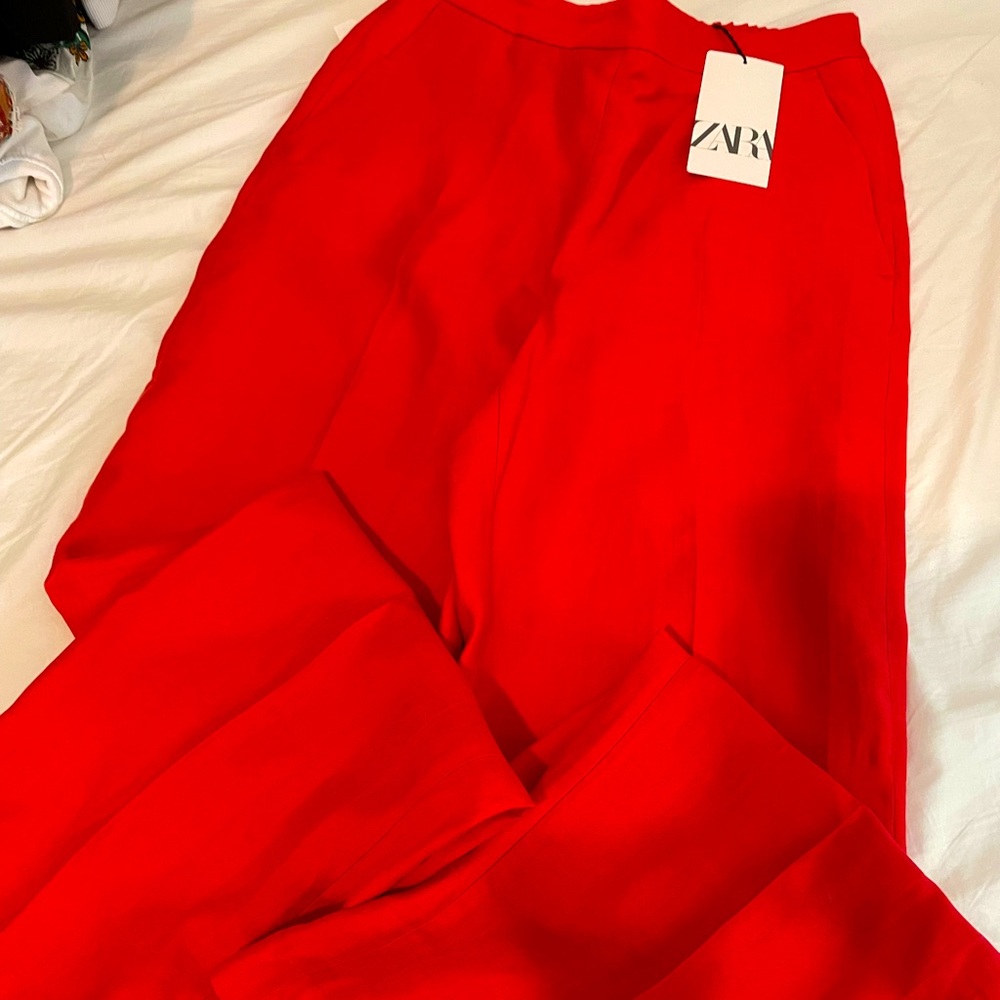 ZARA LINEN BLEND WIDE LEG PANTS